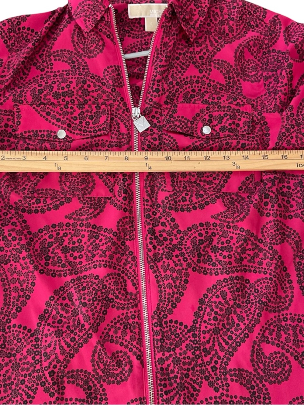 Michael Kors Pink Paisley Zip Front Blouse Top Button Pocket Lightweight S - Picture 8 of 9